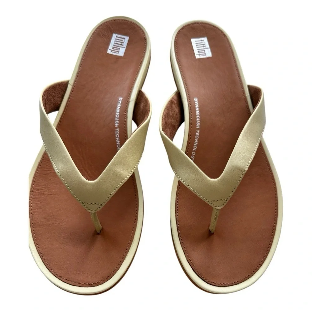 FitFlop Women's Pale Yellow Gracie Leather FLIP-Flops Sz 11